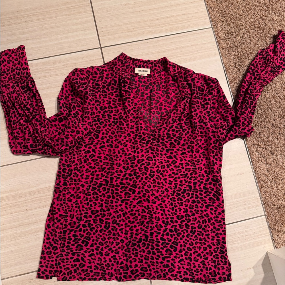 Zadig & Voltaire dark Pink Leopard Print Blouse,Size M